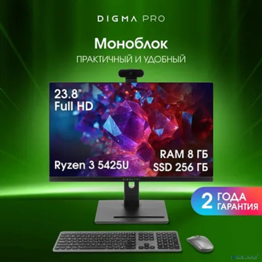 Digma Pro Vision 23.8" Full HD Ryzen 3 5425U/8Gb/SSD256Gb RGr/CR/W11Pro/kb/m/черный 1920x10